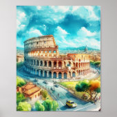 Rome Colosseum Italië Waterverf Kunst Poster (Voorkant)