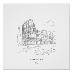 Rome Colosseum Minimalistische Lijnkunst Reisposte Perfect Poster