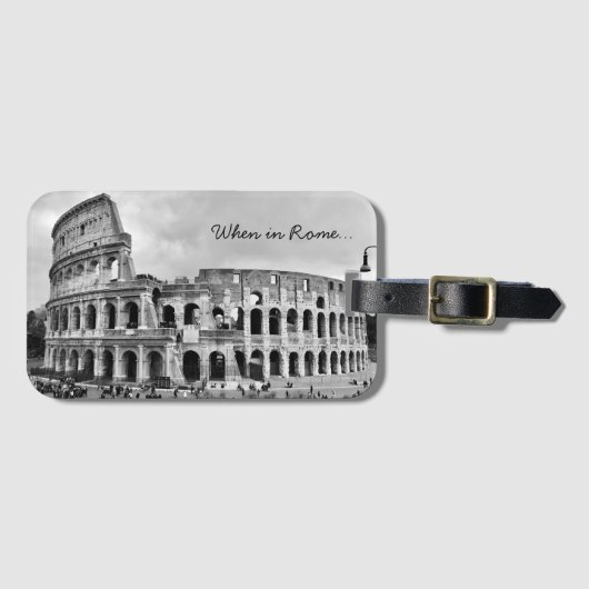 Rome Colosseum "Wanneer in Rome" B&W-Bagagelabel Bagagelabel (Voorkant (horizontaal))