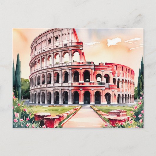 Rome Colosseum Waterverf Art Briefkaart (Voorkant)