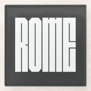 Rome Italiaanse stad vet blok-lettertype Glazen Onderzetter