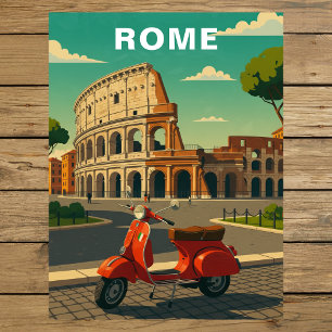 Rome Italië Antiek Colosseum & Vintage Scooter Briefkaart