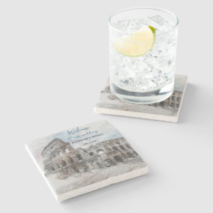 Rome Italië Aquarel Trouw Coaster – Op Maat Gemaak Stenen Onderzetter