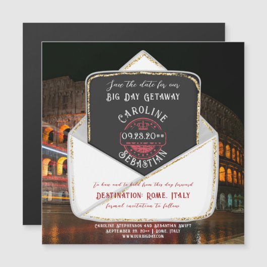 Rome Italië Bestemming Bruiloft Save The Date Magnetische Uitnodiging (Voorkant / Achterkant)