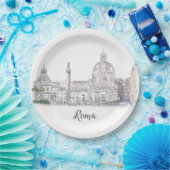 Rome Italië City Scene Domes Obelisk Inkt Tekening Papieren Bordje (Feest)