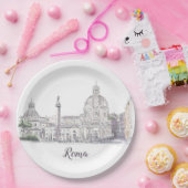 Rome Italië City Scene Domes Obelisk Inkt Tekening Papieren Bordje (Feest)