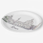 Rome Italië City Scene Domes Obelisk Inkt Tekening Papieren Bordje (Gekanteld)