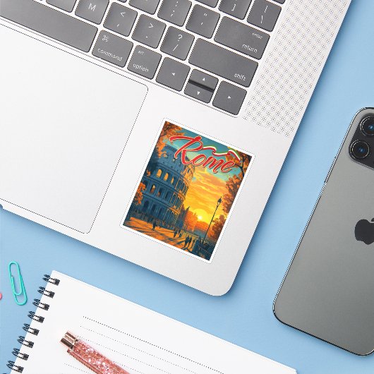 Rome, Italië: Colosseum Adventure Travel Sticker (Laptop met iPhone)