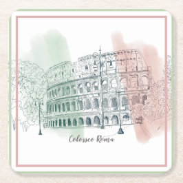 Rome Italië Colosseum en Italië Vlag Colors Sketch Kartonnen Onderzetters