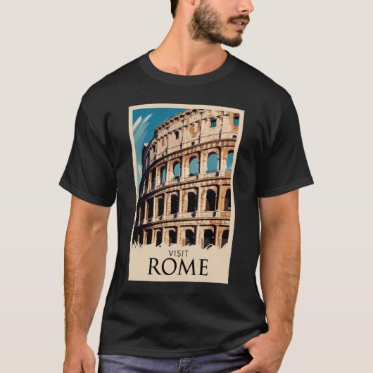 Rome Italië Colosseum Illustratie Reiskunst T-shirt (Voorkant)