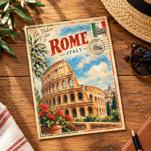 Rome Italië Colosseum Reis Souvenir Retro Italiaan Briefkaart