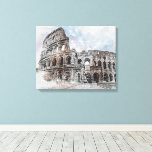 Rome Italië Colosseum Reizen Kunst Vintage Canvas Afdruk (Insitu (Houten vloer))