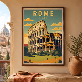 Rome Italië Colosseum Reizen Kunst Vintage Poster
