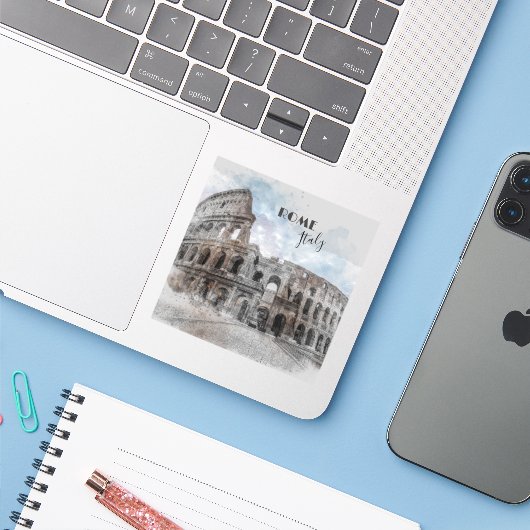 Rome Italië Colosseum Reizen Kunst Vintage Sticker (Laptop met iPhone)