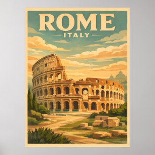 Rome Italië Colosseum Vintage Reisansichtkaart Poster