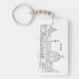 Rome Italië Domes en Obelisk Ink Drawing Sleutelhanger