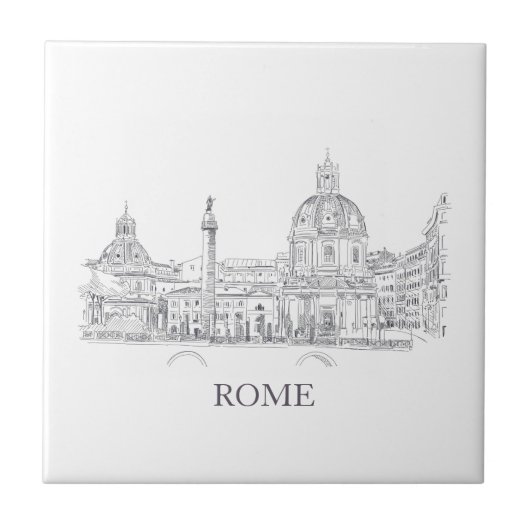Rome Italië Domes en Obelisk Pen en Ink Sketch Tegeltje (Voorkant)