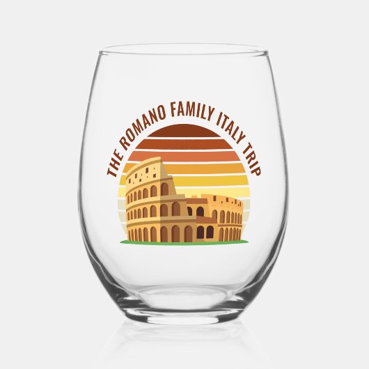 Rome Italië Familiereis Colosseum Sunset Custom Wijnglas Zonder Voet (Voorkant)