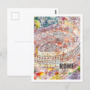 Rome Italië Famous Travel Waterverf Sketch Briefkaart