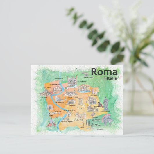 Rome Italië geïllustreerde reisplattegrond  Briefkaart (Staand voorkant)
