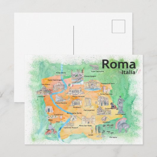 Rome Italië geïllustreerde reisplattegrond  Briefkaart (Voorkant / Achterkant)