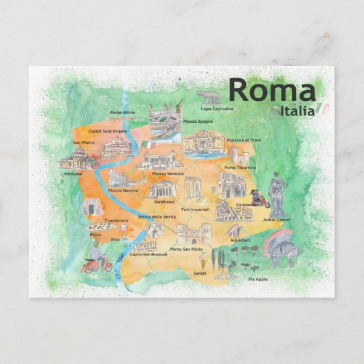 Rome Italië geïllustreerde reisplattegrond  Briefkaart (Voorkant)