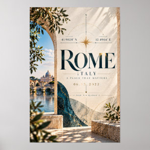 Rome Italië Kompas Typografie Luxe Reis Muur A Poster