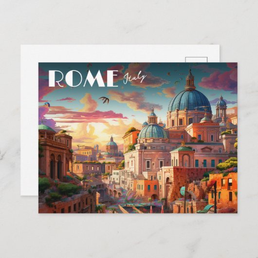 Rome Italië Reiskunst Briefkaart (Voorkant / Achterkant)