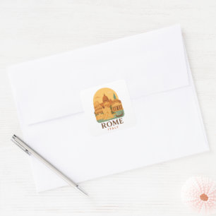 Rome Italië Reissticker – Retro Colosseum Kunst Vierkante Sticker