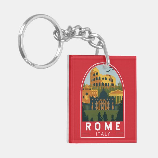 Rome Italië Reizen Retro Embleem Sleutelhanger (Voorkant Links)