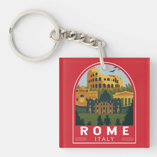 Rome Italië Reizen Retro Embleem Sleutelhanger (Voorkant)