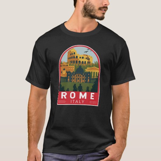 Rome Italië Reizen Retro Embleem T-shirt (Voorkant)