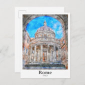 Rome Italië Reizen Waterverf Hand getekend Briefkaart (Voorkant / Achterkant)