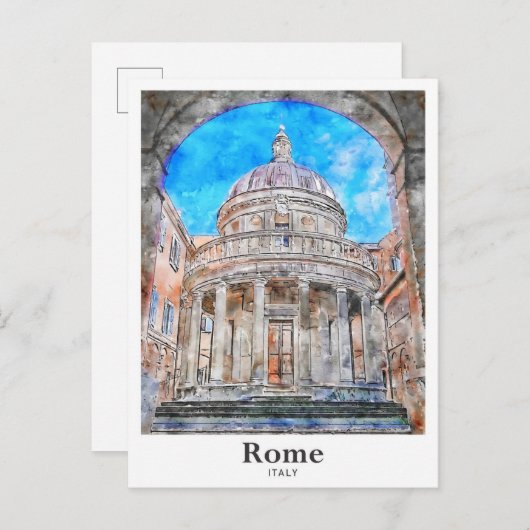 Rome Italië Reizen Waterverf Hand getekend Briefkaart (Voorkant / Achterkant)