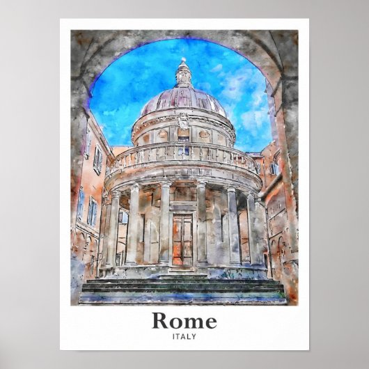 Rome Italië Reizen Waterverf Hand getekend Poster (Voorkant)