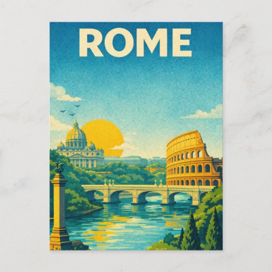 Rome Italië Retro Reisposter Briefkaart (Voorkant)