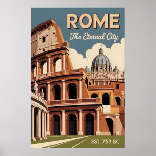Rome Italië Retro Silhouette Stadsgezicht Reis Poster