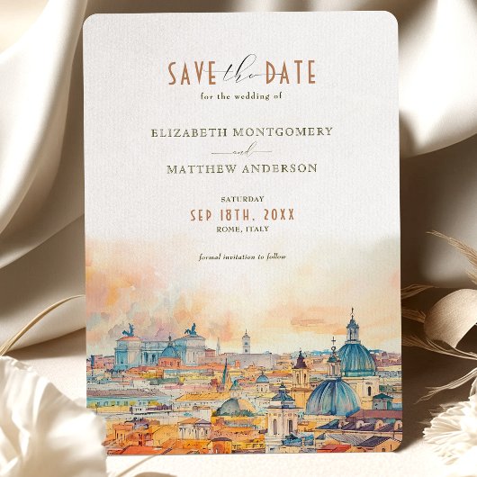 Rome Italië Romantische Waterverven Save-the-Date Kaart