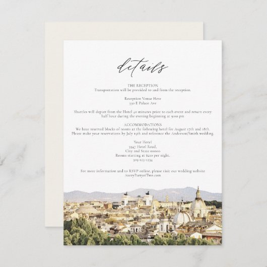 ROME Italië Skyline bruiloft details Kaart (Voorkant / Achterkant)