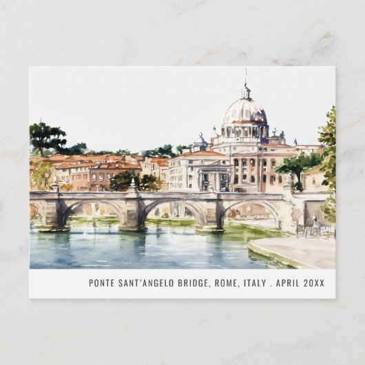 Rome Italië Tiber rivier Aquarel Italiaans Reis Briefkaart (Voorkant)