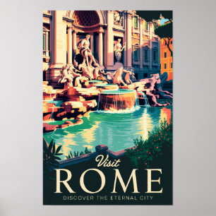 Rome Italië Trevi Fontein Illustratie Reis Kunst Poster