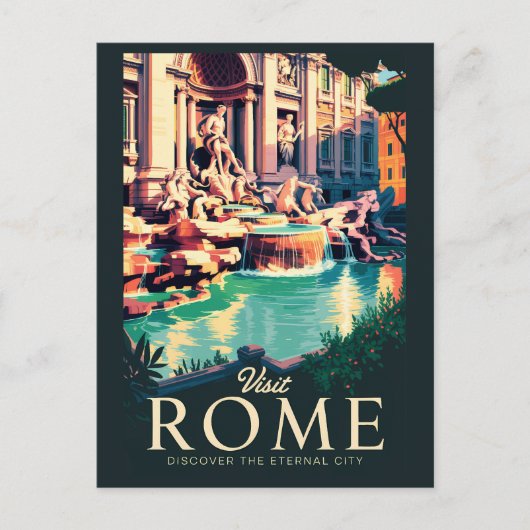 Rome Italië Trevi Fontein Illustratie Reizen Kunst Briefkaart (Voorkant)
