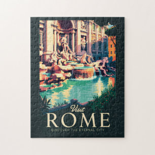 Rome Italië Trevi Fontein Illustratie Reizen Kunst Legpuzzel