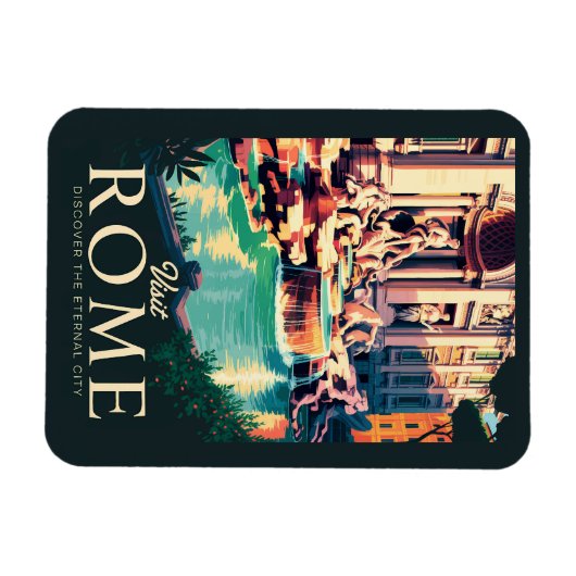 Rome Italië Trevi Fontein Illustratie Reizen Kunst Magneet (Horizontaal)