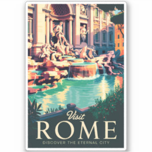 Rome Italië Trevi Fontein Illustratie Reizen Kunst Sticker