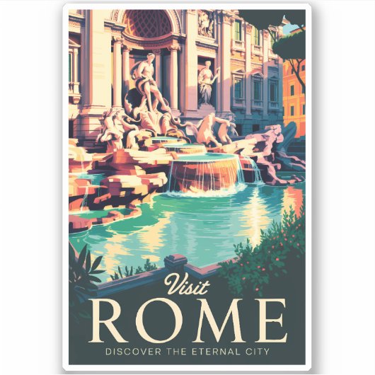 Rome Italië Trevi Fontein Illustratie Reizen Kunst Sticker (Voorkant)