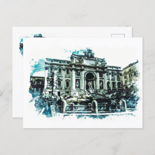 ROME Italië Trevi Fontein Waterverf Schilderen Rom Briefkaart