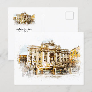 ROME Italië Trevi Fontein Waterverf Schilderen Rom Briefkaart