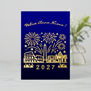 Rome Italië Vuurwerk Felice Anno Nuovo 2027 Goud Folie Feestdagenkaart