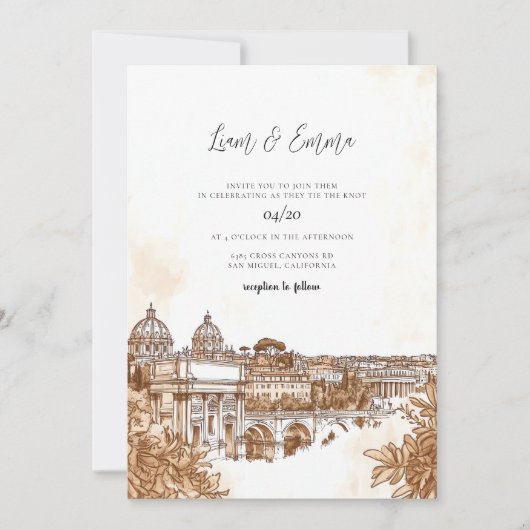Rome Italië Waterverf bruiloft Kaart (Voorkant)